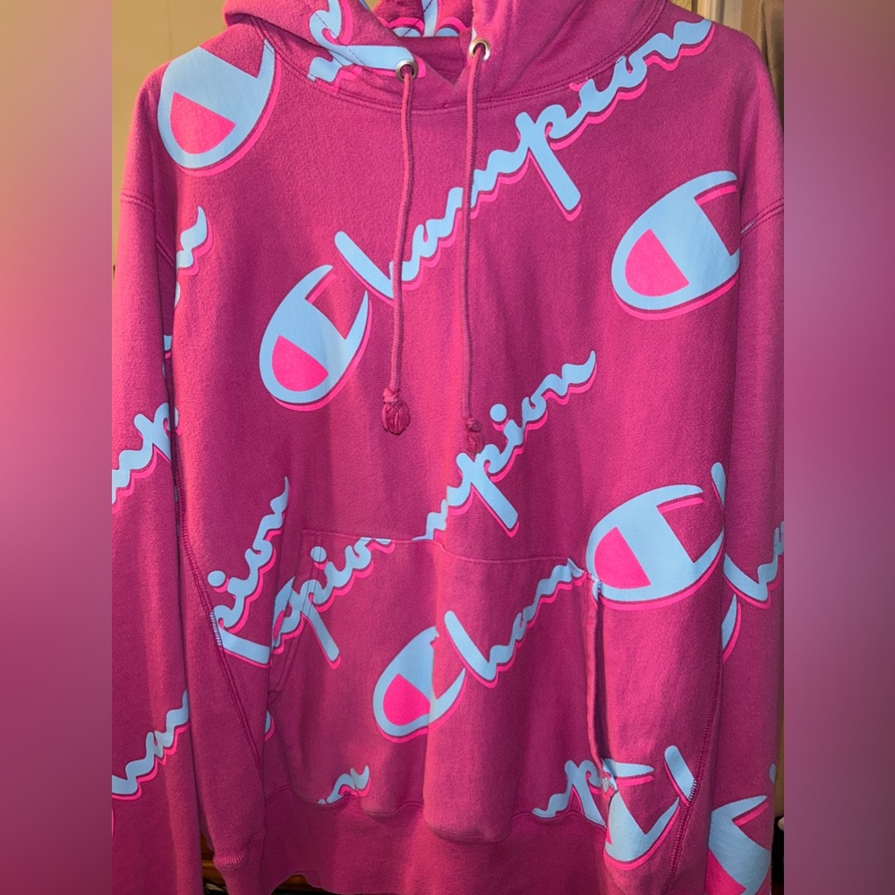 Pink Champion hoodie. Comfy and super cute!